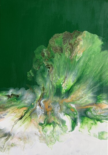 Painting titled "Golden Green fluid…" by Tatiana Malinovscaia, Original Artwork, Acrylic