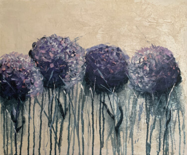 Painting titled "Purple flowers 50x6…" by Tatiana Malinovscaia, Original Artwork, Acrylic Mounted on Wood Panel