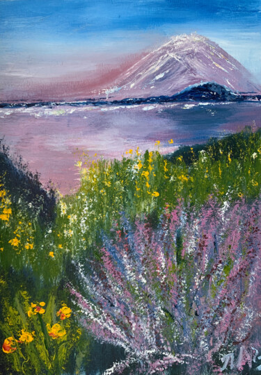 Painting titled "Lavander Landscape…" by Tatiana Malinovscaia, Original Artwork, Oil