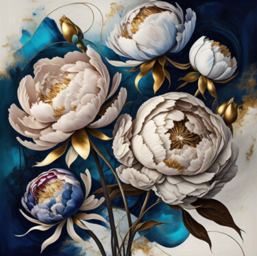 Картина под названием "Abstract blue gold…" - Tatiana Malinovscaia, Подлинное произведение искусства, Цифровая живопись