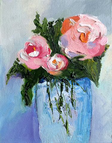 Painting titled "Abstract pink flowe…" by Tatiana Malinovscaia, Original Artwork, Oil