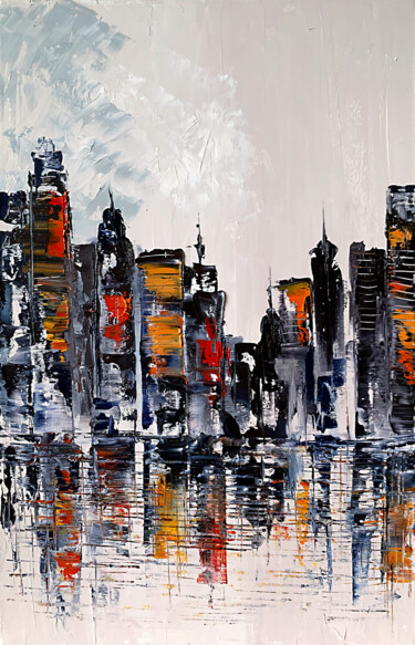 Malerei mit dem Titel "Abstract cityscape…" von Tatiana Malinovscaia, Original-Kunstwerk, Öl