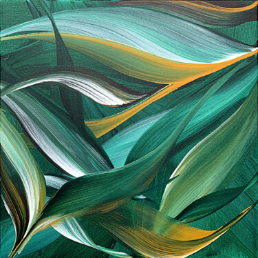 Painting titled "Green shades, white…" by Tatiana Malinovscaia, Original Artwork, Acrylic