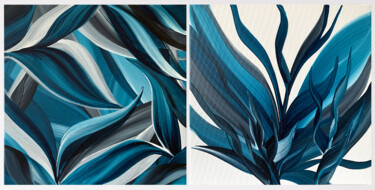 Peinture intitulée "Blue White exotic p…" par Tatiana Malinovscaia, Œuvre d'art originale, Acrylique