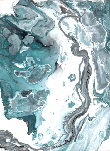 Картина под названием "Turquoise gray flui…" - Tatiana Malygina, Подлинное произведение искусства, Акрил Установлен на Дерев…