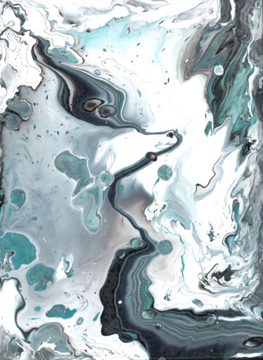 Turquoise gray fluid art 2. Abstract Картина под названием "Turquoise gray flui…" - Tatiana Malygina, Подлинное произведение искусства, Акрил Установлен на Подра…