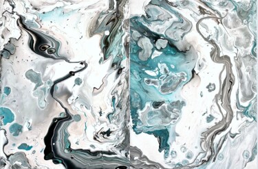 Painting titled "Turquoise gray dipt…" by Tatiana Malygina, Original Artwork, Acrylic Mounted on Wood Stretcher frame