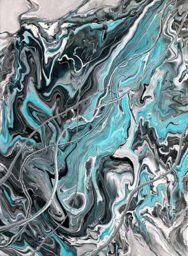 Malerei mit dem Titel "Turquoise fluid art…" von Tatiana Malygina, Original-Kunstwerk, Acryl Auf Keilrahmen aus Holz montiert