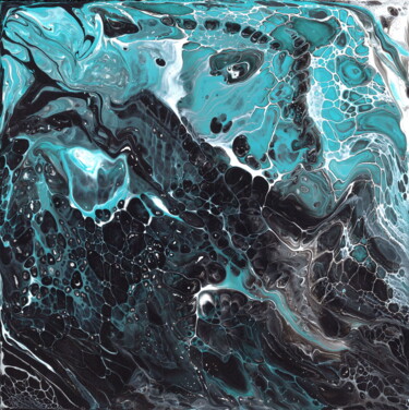 "Turquoise-black flu…" başlıklı Tablo Tatiana Malygina tarafından, Orijinal sanat, Akrilik Ahşap Sedye çerçevesi üzerine mon…
