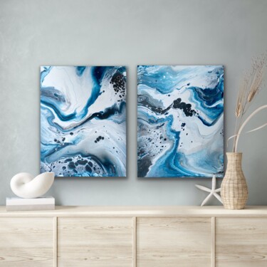 Painting titled "Diptych "Snowstorm"…" by Tatiana Malygina, Original Artwork, Acrylic Mounted on Wood Stretcher frame