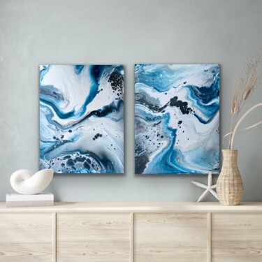 Diptych "Snow storm". White, blue and gray abstract Painting titled "Diptych "Snow storm…" by Tatiana Malygina, Original Art, Acrylic Mounted on Stretcher frame