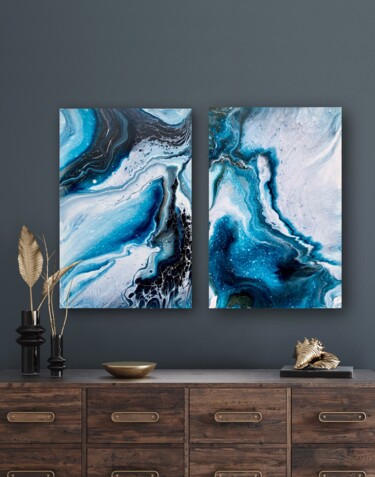 Painting titled "A touch of blue 3&4…" by Tatiana Malygina, Original Artwork, Acrylic Mounted on Wood Stretcher frame
