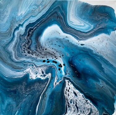 Painting titled "A touch of blue 6.…" by Tatiana Malygina, Original Artwork, Acrylic Mounted on Wood Stretcher frame