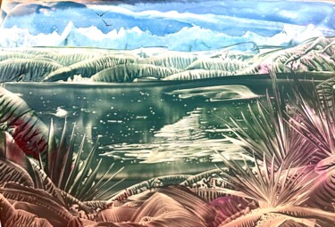 Painting titled "“Lago de montaña “" by Tatiana Martinenko (TAMADI), Original Artwork, Encaustic Mounted on Cardboard