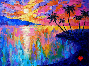 Painting titled "Tropical Painting S…" by Tatiana Matveeva, Original Artwork, Oil Mounted on Wood Stretcher frame