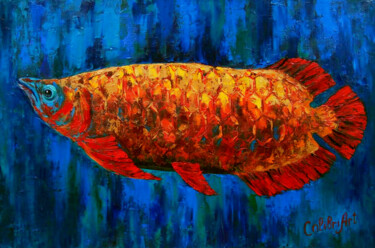 Schilderij getiteld "Fish Painting Anima…" door Tatiana Matveeva, Origineel Kunstwerk, Olie Gemonteerd op Frame voor houten…