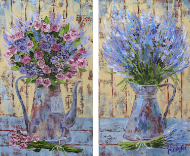 Painting titled "Lavender Painting R…" by Tatiana Matveeva, Original Artwork, Oil Mounted on Wood Stretcher frame