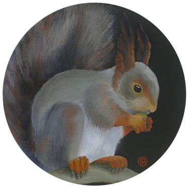 Malerei mit dem Titel "Squirrel Painting A…" von Tatiana Matveeva, Original-Kunstwerk, Öl Auf Karton montiert