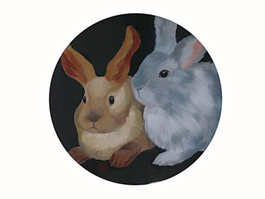 Pintura titulada "Hare Painting Bunny…" por Tatiana Matveeva, Obra de arte original, Oleo Montado en Cartulina