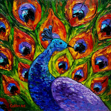 Pittura intitolato "Peacock Painting Bi…" da Tatiana Matveeva, Opera d'arte originale, Olio