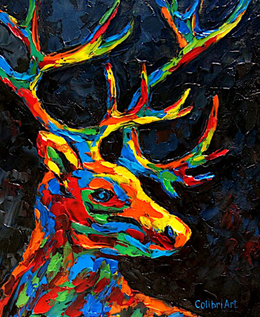 Painting titled "Stag Painting Deer…" by Tatiana Matveeva, Original Artwork, Oil