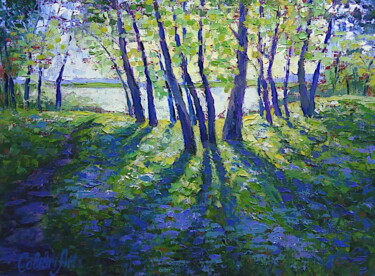 Malerei mit dem Titel "Birch Tree Painting…" von Tatiana Matveeva, Original-Kunstwerk, Öl Auf Keilrahmen aus Holz montiert