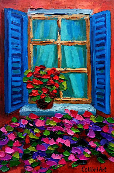 Painting titled "Window Painting Fra…" by Tatiana Matveeva, Original Artwork, Oil Mounted on Wood Stretcher frame