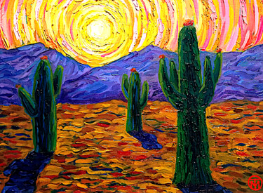 Malerei mit dem Titel "Desert Painting Cac…" von Tatiana Matveeva, Original-Kunstwerk, Öl Auf Keilrahmen aus Holz montiert