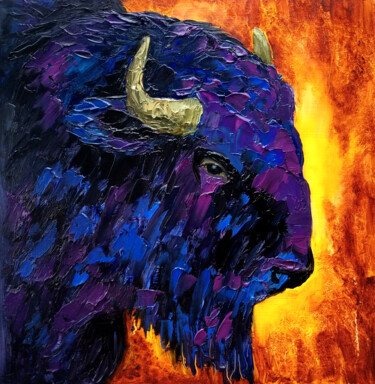 Pittura intitolato "Buffalo Painting An…" da Tatiana Matveeva, Opera d'arte originale, Olio