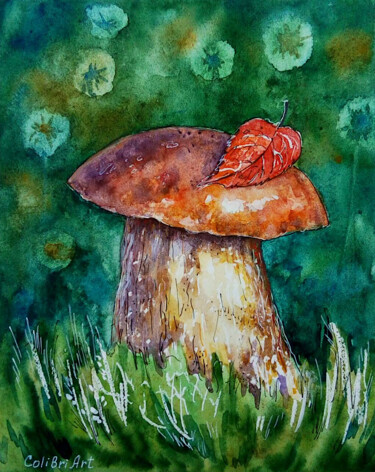 Malarstwo zatytułowany „Mushroom Painting F…” autorstwa Tatiana Matveeva, Oryginalna praca, Akwarela