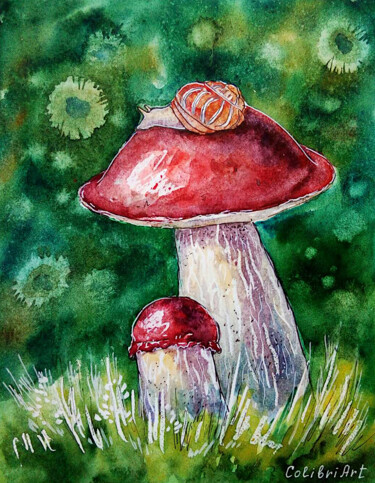 Painting titled "Mushroom Painting N…" by Tatiana Matveeva, Original Artwork, Watercolor