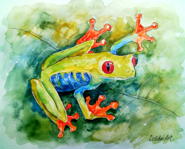 Картина под названием "Frog Painting Anima…" - Tatiana Matveeva, Подлинное произведение искусства, Акварель