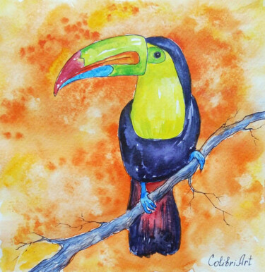 Pintura intitulada "Toucan Painting Bir…" por Tatiana Matveeva, Obras de arte originais, Aquarela