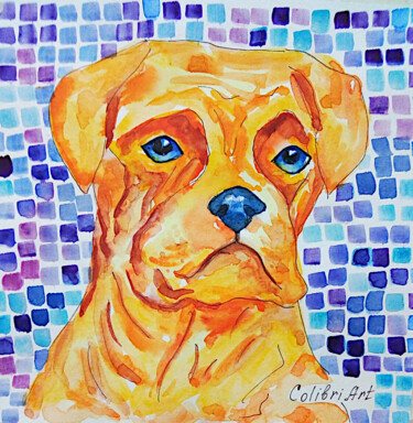 Peinture intitulée "Dog Painting Animal…" par Tatiana Matveeva, Œuvre d'art originale, Aquarelle