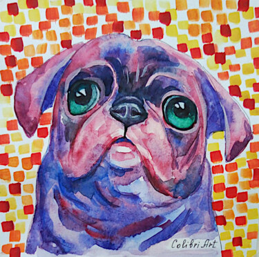 Pintura intitulada "Dog Painting Animal…" por Tatiana Matveeva, Obras de arte originais, Aquarela