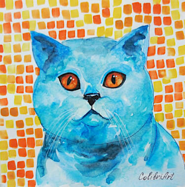 Pittura intitolato "Cat Painting Pet Po…" da Tatiana Matveeva, Opera d'arte originale, Acquarello