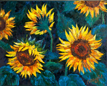 Painting titled "Sunflower Painting…" by Tatiana Matveeva, Original Artwork, Oil Mounted on Wood Stretcher frame