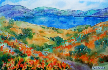 Картина под названием "Meadow Painting Pop…" - Tatiana Matveeva, Подлинное произведение искусства, Акварель