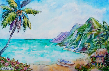 Pittura intitolato "Hawaii Painting Tro…" da Tatiana Matveeva, Opera d'arte originale, Acquarello