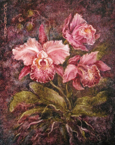 Картина под названием "Orchid Painting Tro…" - Tatiana Matveeva, Подлинное произведение искусства, Масло Установлен на Дерев…
