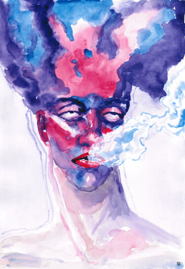 Painting titled "Exhale and relax. P…" by Tatiana Myreeva, Original Artwork, Watercolor Mounted on Cardboard