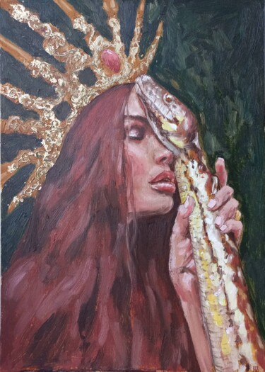 Painting titled "Snake Queen. Woman…" by Tatiana Myreeva, Original Artwork, Oil