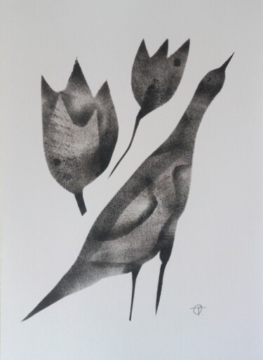 Pintura intitulada "Bird and flowers" por Tatiana Orel, Obras de arte originais, Tinta