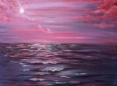 Painting titled "Розовый закат солнца" by Tatiana Ped, Original Artwork, Acrylic