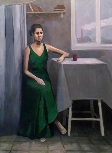 Painting titled "Loneliness" by Tatiana Popova, Original Artwork, Oil Mounted on Other rigid panel