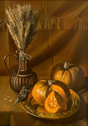 Painting titled "Still life with Spa…" by Tatiana Popova, Original Artwork, Oil Mounted on Wood Stretcher frame