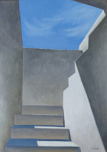 Peinture intitulée "House with sky view…" par Tatiana Popova, Œuvre d'art originale, Huile