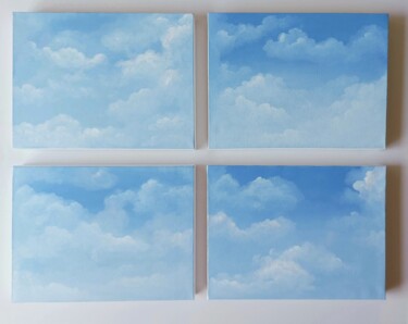 Painting titled "WATCHING THE CLOUDS…" by Tatiana Popova, Original Artwork, Oil Mounted on Wood Stretcher frame