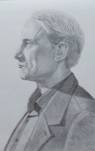 Drawing titled "Male portrait" by Tatiana Popova, Original Artwork, Graphite