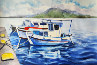 Peinture intitulée "Greek Seascape" par Tatiana Repesciuc, Œuvre d'art originale, Aquarelle